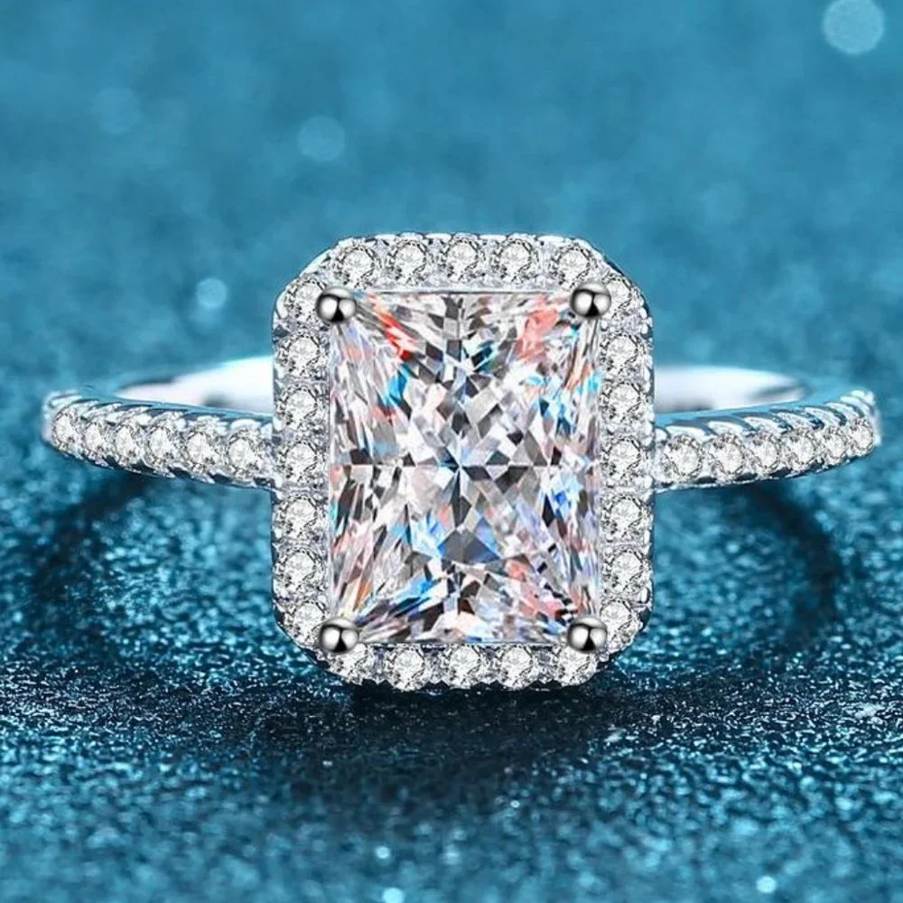 Certified 2ct. t.w. Moissanite Diamond Radiant Cut Engagement Ring NEW - Picture 1 of 9
